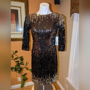 New BB DAKOTA Sequins Knee-Length Dress Cocktail Black Size XS